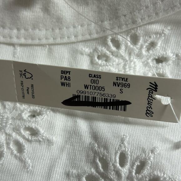 Madewell Women's Floral Eyelet Embroidered Wide-Sleeve Boxy Tee White S New - Picture 8 of 9
